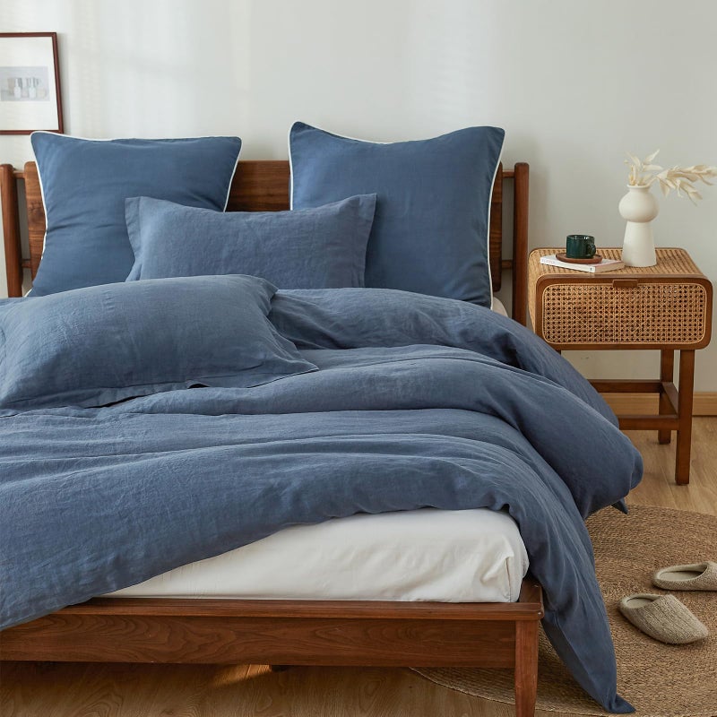 Simple&Opulence 100% Linen Duvet Cover Set, 3 PCS Classic Blue Duvet Cover Queen Size, Breathable Soft Comfy Linen Bedding Comforter Cover with 2 Pillowcases(Classic Blue, 88"x92") - Image 3